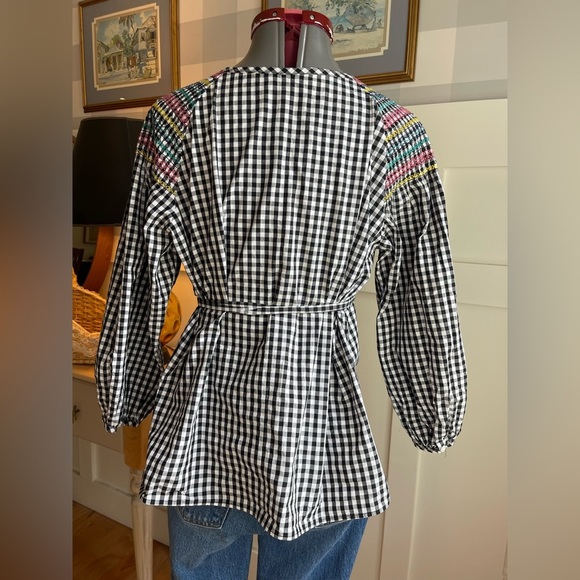 Madewell Black and White Gingham Top with Multicolor Accents Size Medium - Picture 4 of 11